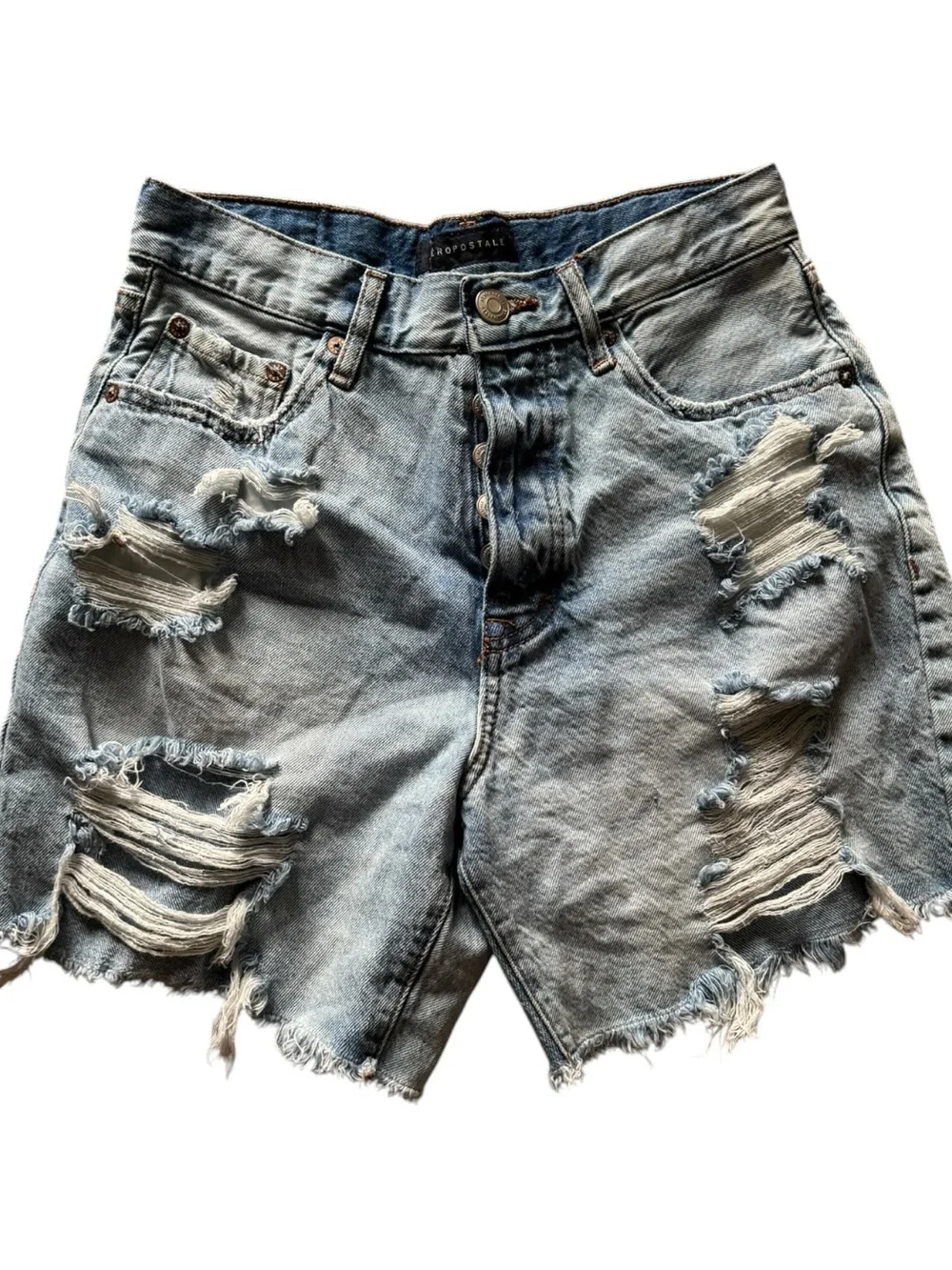 Y2K Aéropostale 90s Baggy Shorts Size 4 Distressed Denim High Rise Light Wash